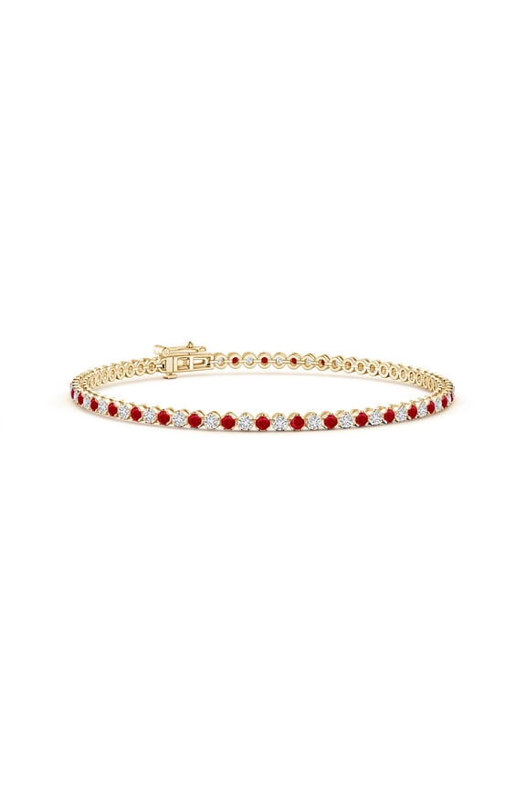 Natural Classic Round 1.08 ct Ruby and Diamond Tennis Bracelet in 14K Yellow Gold for Women (Size-1.5mm) | July Birthstone, Anniversary, Jewelry Gift for Women | Natural Ruby Bracelet