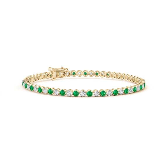 ANGARA Natural Classic Round 1.3 ct Emerald and Diamond Tennis Bracelet in 14K Yellow Gold for Women (Size-2mm) | May Birthstone, Anniversary, Jewelry Gift for Women | Natural Emerald Bracelet