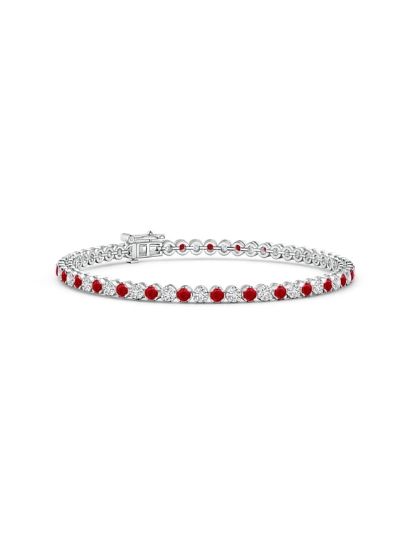 Natural Classic Round 2.03 ct Ruby and Diamond Tennis Bracelet in 14K White Gold for Women (Size-2.3mm) | July Birthstone, Birthday, Anniversary, Jewelry Gift for Women | Natural Ruby Bracelet