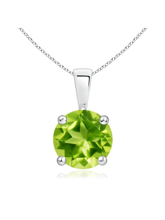Natural Classic Round 2 ct Peridot Solitaire Pendant in 14K White Gold for Women (Size-8mm) | August Birthstone, Birthday, Anniversary, Jewelry Gift for Women | Natural Peridot Necklace