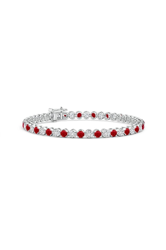 Natural Classic Round 3.6 ct Ruby and Diamond Tennis Bracelet in 14K White Gold for Women (Size-3mm) | July Birthstone, Birthday, Anniversary, Jewelry Gift for Women | Natural Ruby Bracelet