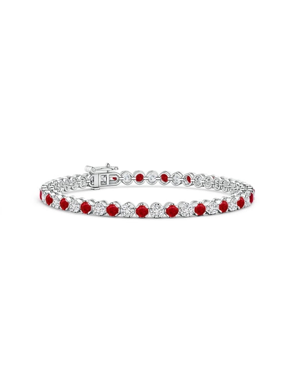 Natural Classic Round 3.6 ct Ruby and Diamond Tennis Bracelet in 14K White Gold for Women (Size-3mm) | July Birthstone, Birthday, Anniversary, Jewelry Gift for Women | Natural Ruby Bracelet
