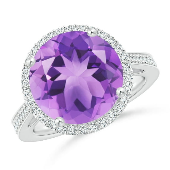 ANGARA Natural Classic Round 5.5 ct Amethyst Halo Ring with Diamonds in 14K White Gold for Women (Size-12mm) | February Birthstone, Anniversary, Jewelry Gift for Women | Natural Amethyst Ring