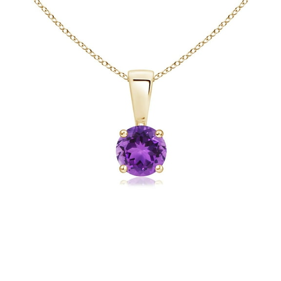 ANGARA Natural Classic Round Amethyst Solitaire Pendant in 14K Yellow Gold for Women (Size-4mm) | February Birthstone, Birthday, Anniversary, Jewelry Gift for Women | Natural Amethyst Necklace