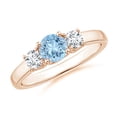 thumbnail image 1 of ANGARA Natural Classic Round Aquamarine and Diamond Three Stone Ring in 14K Rose Gold for Women (Size-5mm) | March Birthstone, Birthday, Anniversary, Jewelry Gift for Women | Natural Aquamarine Ring, 1 of 7