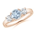 thumbnail image 1 of ANGARA Natural Classic Round Aquamarine and Diamond Three Stone Ring in 14K Rose Gold for Women (Size-6mm) | March Birthstone, Birthday, Anniversary, Jewelry Gift for Women | Natural Aquamarine Ring, 1 of 9