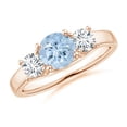 thumbnail image 1 of ANGARA Natural Classic Round Aquamarine and Diamond Three Stone Ring in 14K Rose Gold for Women (Size-6mm) | March Birthstone, Birthday, Anniversary, Jewelry Gift for Women | Natural Aquamarine Ring, 1 of 9