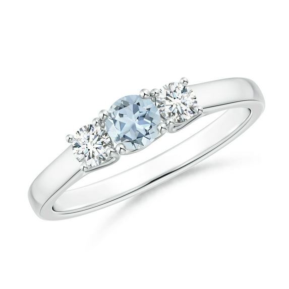 ANGARA Natural Classic Round Aquamarine and Diamond Three Stone Ring in 14K White Gold for Women (Size-4mm) | March Birthstone, Birthday, Anniversary, Jewelry Gift for Women | Natural Aquamarine Ring