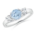 thumbnail image 1 of ANGARA Natural Classic Round Aquamarine and Diamond Three Stone Ring in 14K White Gold for Women (Size-6mm) | March Birthstone, Birthday, Anniversary, Jewelry Gift for Women | Natural Aquamarine Ring, 1 of 9