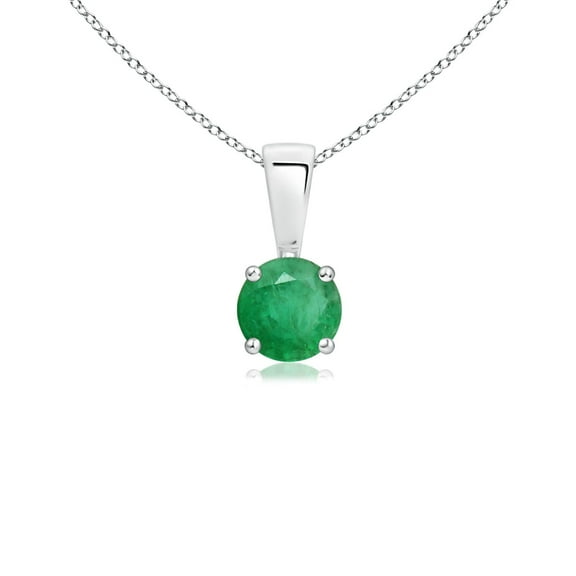 ANGARA Natural Classic Round Emerald Solitaire Pendant in 925 Sterling Silver for Women (Size-4mm) | May Birthstone, Birthday, Anniversary, Jewelry Gift for Women | Natural Emerald Necklace