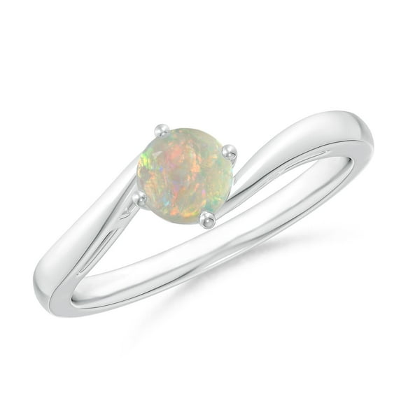 ANGARA Natural Classic Round Opal Solitaire Bypass Ring in 925 Sterling Silver for Women (Size-5mm) | October Birthstone, Birthday, Anniversary, Jewelry Gift for Women | Natural Opal Ring