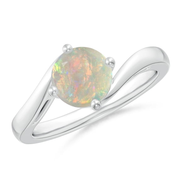 ANGARA Natural Classic Round Opal Solitaire Bypass Ring in 925 Sterling Silver for Women (Size-7mm) | October Birthstone, Birthday, Anniversary, Jewelry Gift for Women | Natural Opal Ring