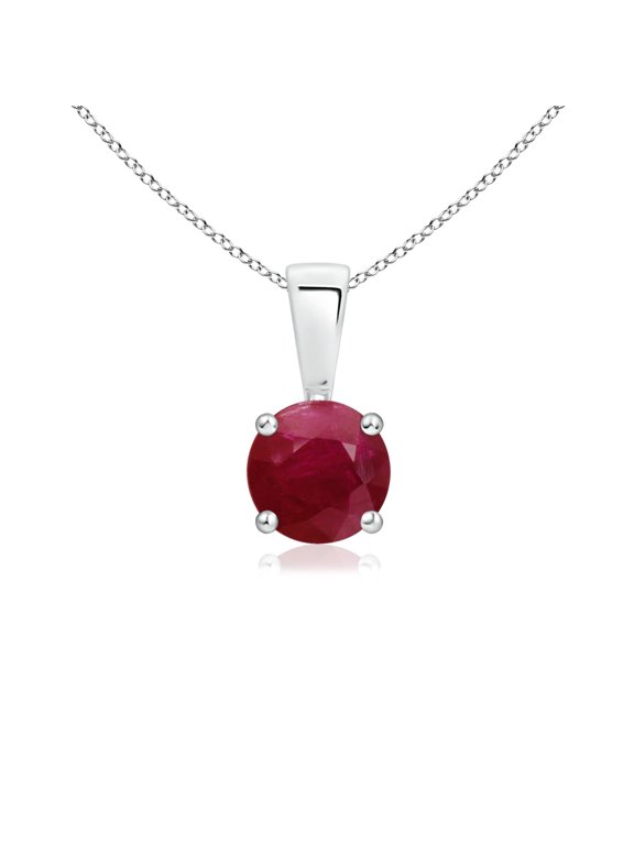 Natural Classic Round Ruby Solitaire Pendant in 14K White Gold for Women (Size-5mm) | July Birthstone, Birthday, Anniversary, Jewelry Gift for Women | Natural Ruby Necklace