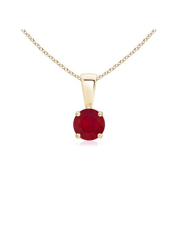 Natural Classic Round Ruby Solitaire Pendant in 14K Yellow Gold for Women (Size-4mm) | July Birthstone, Birthday, Anniversary, Jewelry Gift for Women | Natural Ruby Necklace