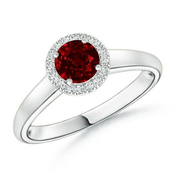 ANGARA Natural Classic Round Ruby and Diamond Halo Ring in 14K White Gold for Women (Size-5mm) | July Birthstone Jewelry for Her | Natural Ruby Rings