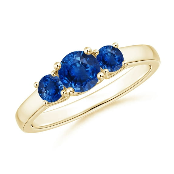 ANGARA Natural Classic Round Sapphire Three Stone Ring in 14K Yellow Gold for Women (Size-5mm) | September Birthstone, Birthday, Anniversary, Jewelry Gift for Women | Natural Blue Sapphire Ring