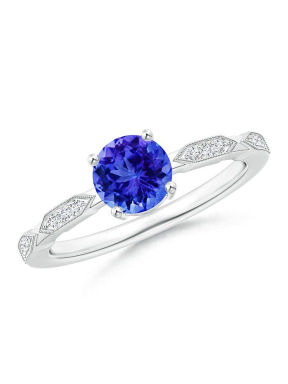 Natural Classic Round Tanzanite Solitaire Ring with Diamond Accents in 14K White Gold for Women (Size-6mm) | December Birthstone, Anniversary, Jewelry Gift for Women | Natural Tanzanite Ring