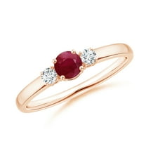 ANGARA Natural Classic Ruby and Diamond Three Stone Engagement Ring in 14K Rose Gold for Women (Size-4mm) | July Birthstone, Birthday, Anniversary, Jewelry Gift for Women | Natural Ruby Ring
