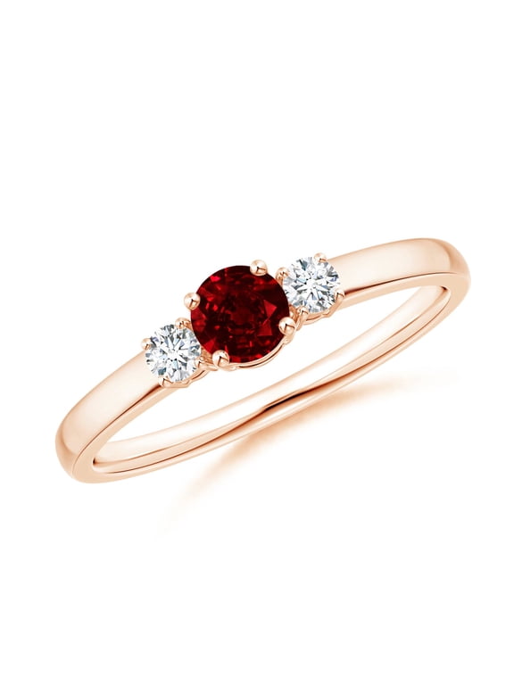 Natural Classic Ruby and Diamond Three Stone Engagement Ring in 14K Rose Gold for Women (Size-4mm) | July Birthstone Jewelry for Her | Natural Ruby Rings