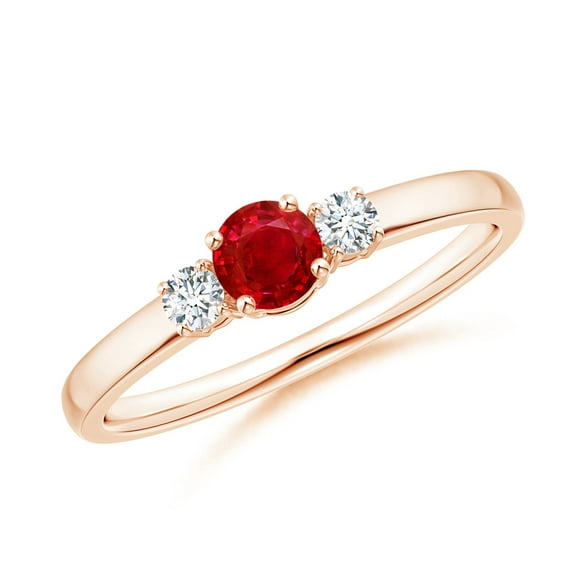 ANGARA Natural Classic Ruby and Diamond Three Stone Engagement Ring in 14K Rose Gold for Women (Size-4mm) | July Birthstone Jewelry for Her