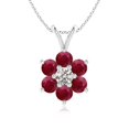 thumbnail image 1 of ANGARA Natural Classic Six Petal Ruby Flower Pendant with Diamond in 14K White Gold for Women (Size-2.5mm) | July Birthstone, Birthday, Anniversary, Jewelry Gift for Women | Natural Ruby Necklace, 1 of 8