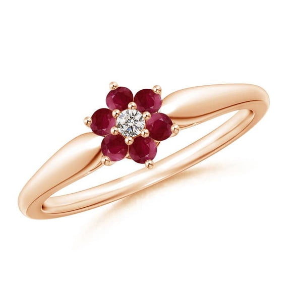 ANGARA Natural Classic Six Petal Ruby and Diamond Flower Ring in 14K Rose Gold for Women (Size-2mm) | July Birthstone Jewelry for Her