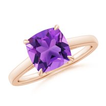 ANGARA Natural Classic Solitaire Cushion 2.2 ct Amethyst Cocktail Ring in 14K Rose Gold for Women (Size-8mm) | February Birthstone, Anniversary, Jewelry Gift for Women | Natural Amethyst Ring