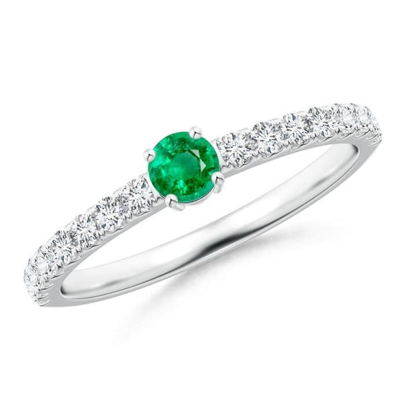 ANGARA Natural Classic Solitaire Emerald Promise Ring with Pave Diamonds in 14K White Gold for Women (Size-3.5mm) | May Birthstone, Anniversary, Jewelry Gift for Women | Natural Emerald Ring
