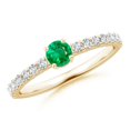 thumbnail image 1 of ANGARA Natural Classic Solitaire Emerald Promise Ring with Pave Diamonds in 14K Yellow Gold for Women (Size-4mm) | May Birthstone, Birthday, Anniversary, Jewelry Gift for Women | Natural Emerald Ring, 1 of 7