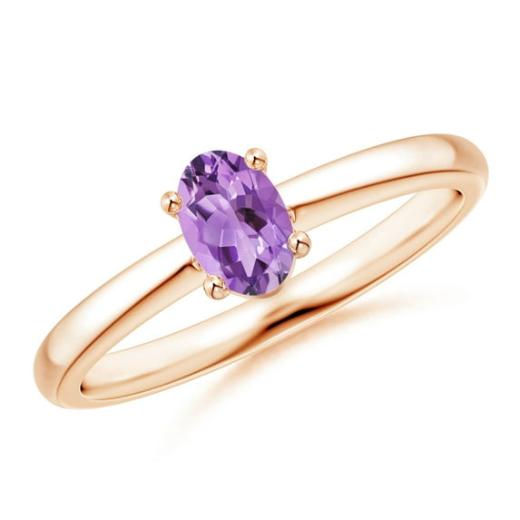 ANGARA Natural Classic Solitaire Oval Amethyst Promise Ring in 14K Rose Gold for Women (Size-6x4mm) | February Birthstone, Birthday, Anniversary, Jewelry Gift for Women | Natural Amethyst Ring