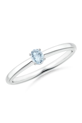 Natural Classic Solitaire Oval Aquamarine Promise Ring in 14K White Gold for Women (Size-4x3mm) | March Birthstone, Birthday, Anniversary, Jewelry Gift for Women | Natural Aquamarine Ring