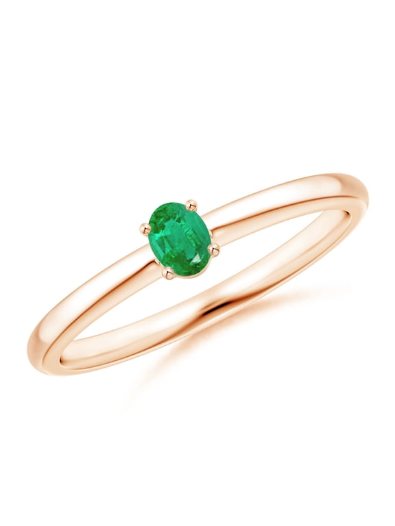 Natural Classic Solitaire Oval Emerald Promise Ring in 14K Rose Gold for Women (Size-4x3mm) | May Birthstone, Birthday, Anniversary, Jewelry Gift for Women | Natural Emerald Ring