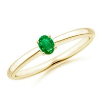 ANGARA Natural Classic Solitaire Oval Emerald Promise Ring in 14K Yellow Gold for Women (Size-4x3mm) | May Birthstone, Birthday, Anniversary, Jewelry Gift for Women | Natural Emerald Ring