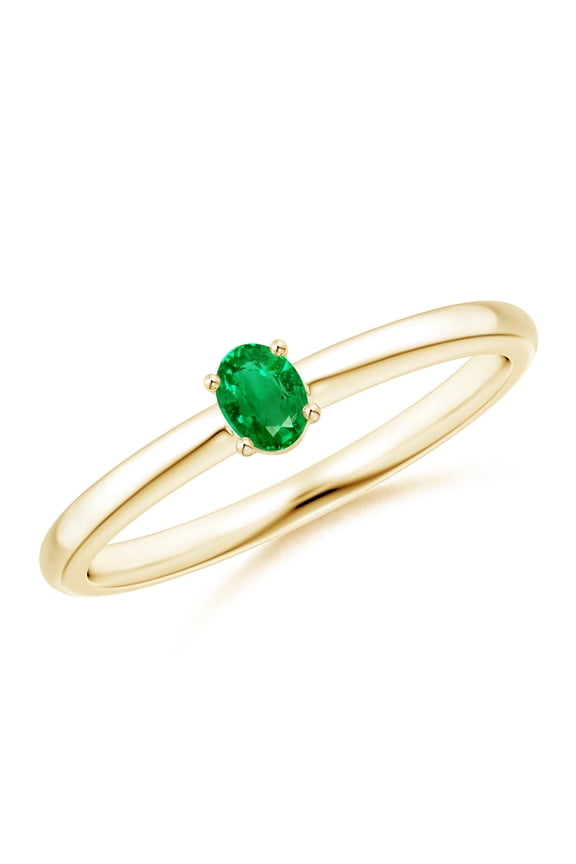 Natural Classic Solitaire Oval Emerald Promise Ring in 14K Yellow Gold for Women (Size-4x3mm) | May Birthstone, Birthday, Anniversary, Jewelry Gift for Women | Natural Emerald Ring
