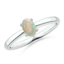 Angara Natural Opal Ring - Classic Solitaire Oval Opal Promise Ring for Women | October Birthstone Jewelry | 14K White Gold Opal Ring (Ring Size = 7)
