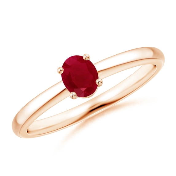 ANGARA Natural Classic Solitaire Oval Ruby Promise Ring in 14K Rose Gold for Women (Size-5x4mm) | July Birthstone Jewelry for Her | Natural Ruby Rings