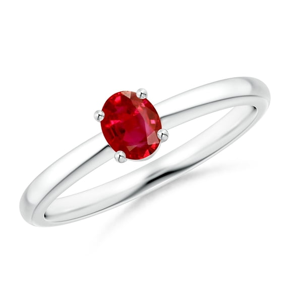 ANGARA Natural Classic Solitaire Oval Ruby Promise Ring in 14K White Gold for Women (Size-5x4mm) | July Birthstone Jewelry for Her | Natural Ruby Rings