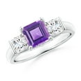 thumbnail image 1 of ANGARA Natural Classic Square 1 ct Amethyst and Diamond Engagement Ring in 14K White Gold for Women (Size-6mm) | February Birthstone, Anniversary, Jewelry Gift for Women | Natural Amethyst Ring, 1 of 9
