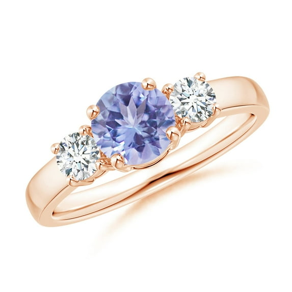 ANGARA Natural Classic Tanzanite and Diamond Three Stone Engagement Ring in 14K Rose Gold for Women (Size-6mm) | December Birthstone, Anniversary, Jewelry Gift for Women | Natural Tanzanite Ring