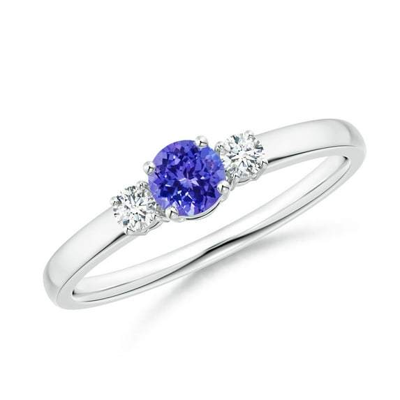 ANGARA Natural Classic Tanzanite and Diamond Three Stone Engagement Ring in 14K White Gold for Women (Size-4mm) | December Birthstone, Anniversary, Jewelry Gift for Women | Natural Tanzanite Ring