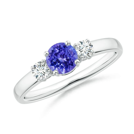ANGARA Natural Classic Tanzanite and Diamond Three Stone Engagement Ring in 14K White Gold for Women (Size-5mm) | December Birthstone, Anniversary, Jewelry Gift for Women | Natural Tanzanite Ring