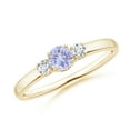 thumbnail image 1 of ANGARA Natural Classic Tanzanite and Diamond Three Stone Engagement Ring in 14K Yellow Gold for Women (Size-4mm) | December Birthstone, Anniversary, Jewelry Gift for Women | Natural Tanzanite Ring, 1 of 10