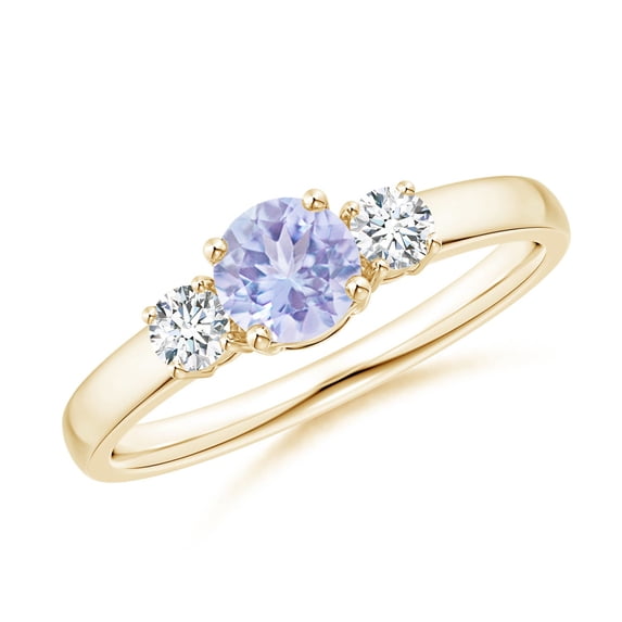 ANGARA Natural Classic Tanzanite and Diamond Three Stone Engagement Ring in 14K Yellow Gold for Women (Size-5mm) | December Birthstone, Anniversary, Jewelry Gift for Women | Natural Tanzanite Ring