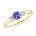 thumbnail image 1 of ANGARA Natural Classic Tanzanite and Diamond Three Stone Engagement Ring in 14K Yellow Gold for Women (Size-5mm) | December Birthstone, Anniversary, Jewelry Gift for Women | Natural Tanzanite Ring, 1 of 11