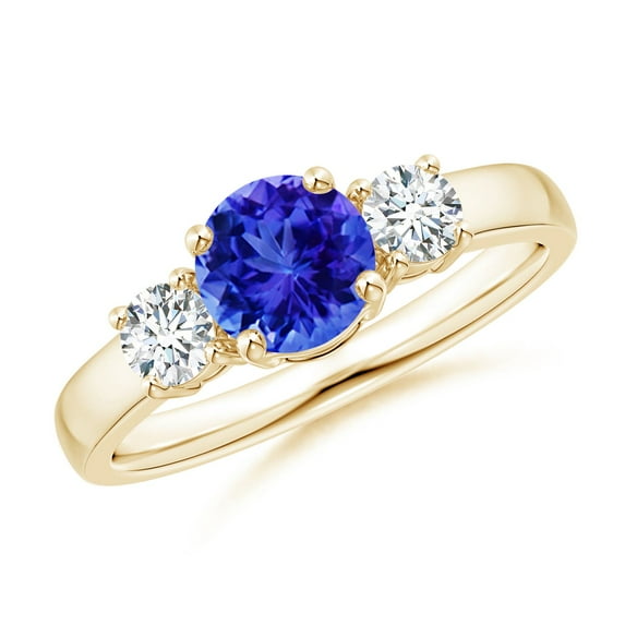 ANGARA Natural Classic Tanzanite and Diamond Three Stone Engagement Ring in 14K Yellow Gold for Women (Size-6mm) | December Birthstone, Anniversary, Jewelry Gift for Women | Natural Tanzanite Ring