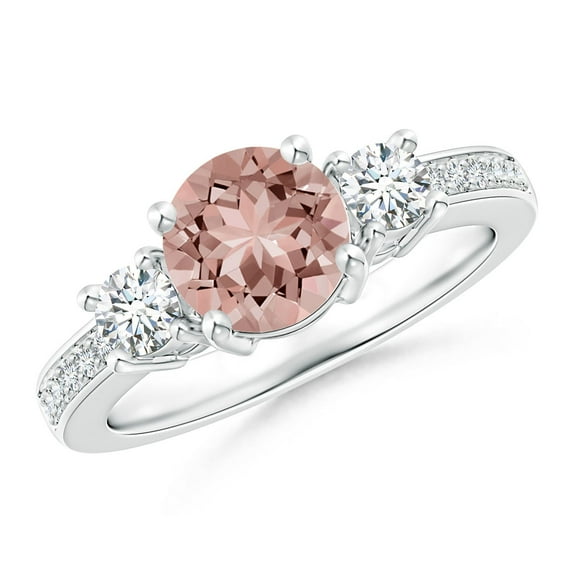 ANGARA Natural Classic Three Stone 1.1 ct Morganite and Diamond Ring in 14K White Gold for Women | Birthday, Anniversary, Jewelry Gift for Women | Natural Morganite Ring