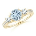 thumbnail image 1 of ANGARA Natural Classic Three Stone 1.12 ct Aquamarine and Diamond Ring in 14K Yellow Gold for Women (Size-7mm) | March Birthstone, Anniversary, Jewelry Gift for Women | Natural Aquamarine Ring, 1 of 9