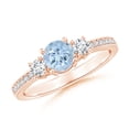 thumbnail image 1 of ANGARA Natural Classic Three Stone Aquamarine and Diamond Ring in 14K Rose Gold for Women (Size-5mm) | March Birthstone, Birthday, Anniversary, Jewelry Gift for Women | Natural Aquamarine Ring, 1 of 9