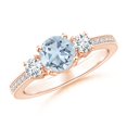 thumbnail image 1 of ANGARA Natural Classic Three Stone Aquamarine and Diamond Ring in 14K Rose Gold for Women (Size-6mm) | March Birthstone, Birthday, Anniversary, Jewelry Gift for Women | Natural Aquamarine Ring, 1 of 9