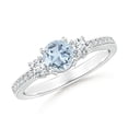 thumbnail image 1 of ANGARA Natural Classic Three Stone Aquamarine and Diamond Ring in 14K White Gold for Women (Size-5mm) | March Birthstone, Birthday, Anniversary, Jewelry Gift for Women | Natural Aquamarine Ring, 1 of 9